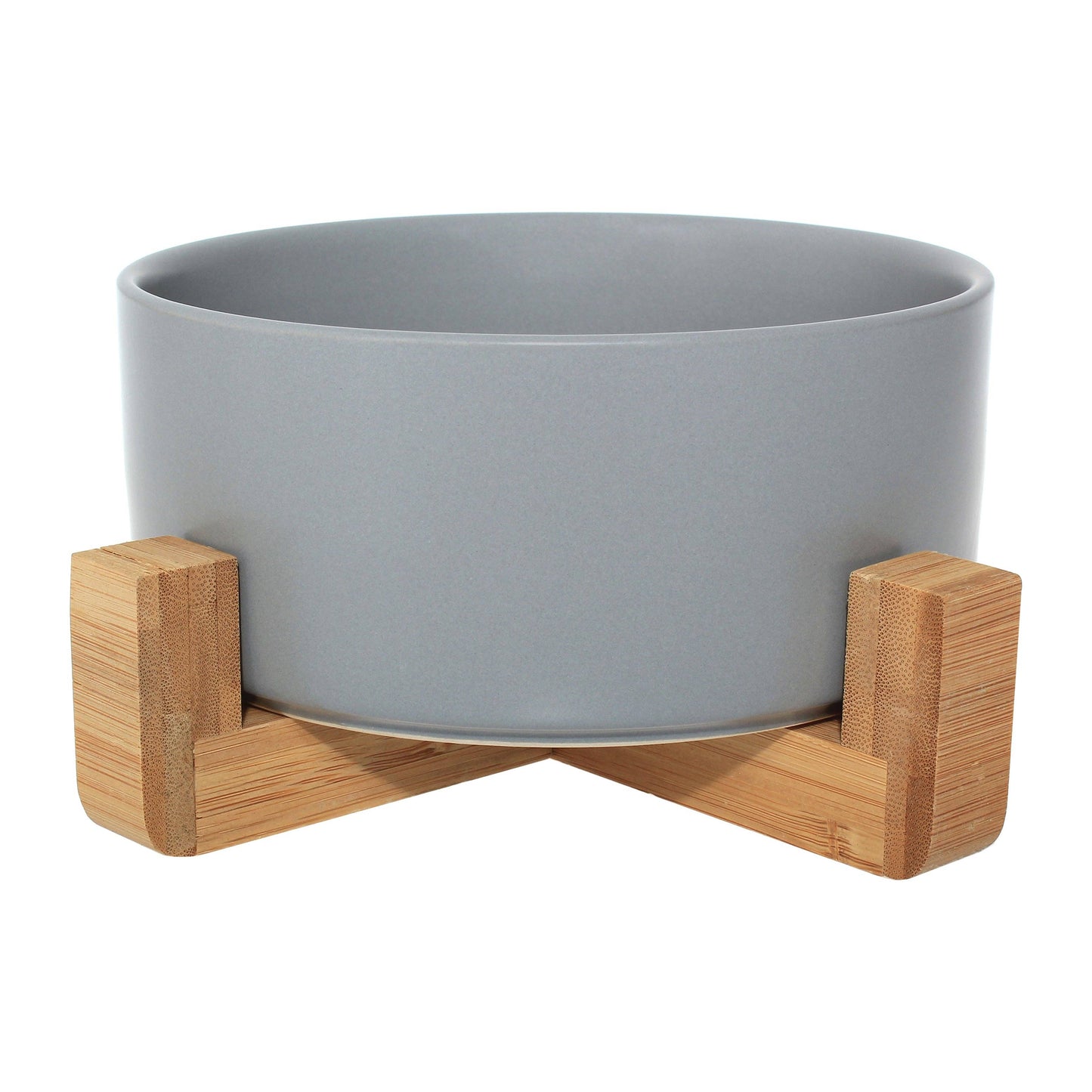 Pet Wiz - Ceramic Bowl with Bamboo Stand for Dogs & Cats - 7 Colours - Marble Effect - Grey