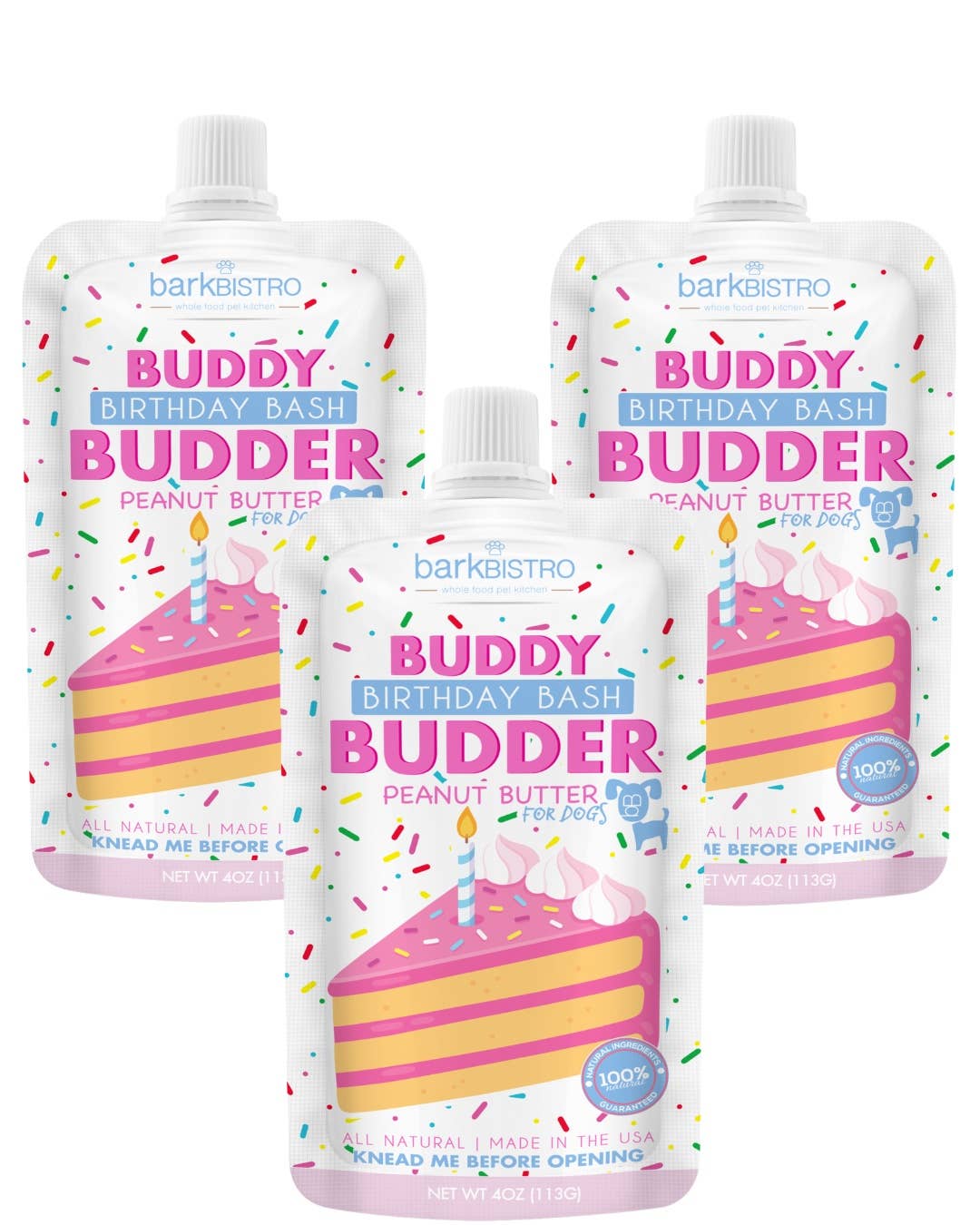 Bark Bistro - Dog Peanut Butter - 4oz Squeeze Packs Birthday Bash Budder