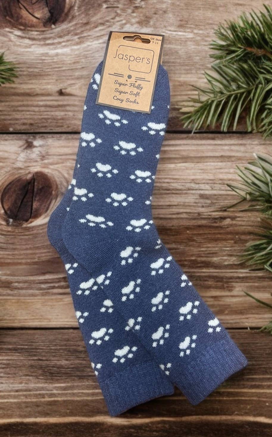 Jess & Lou - Paw Print Super Cosy Men's Socks JS900 - Navy