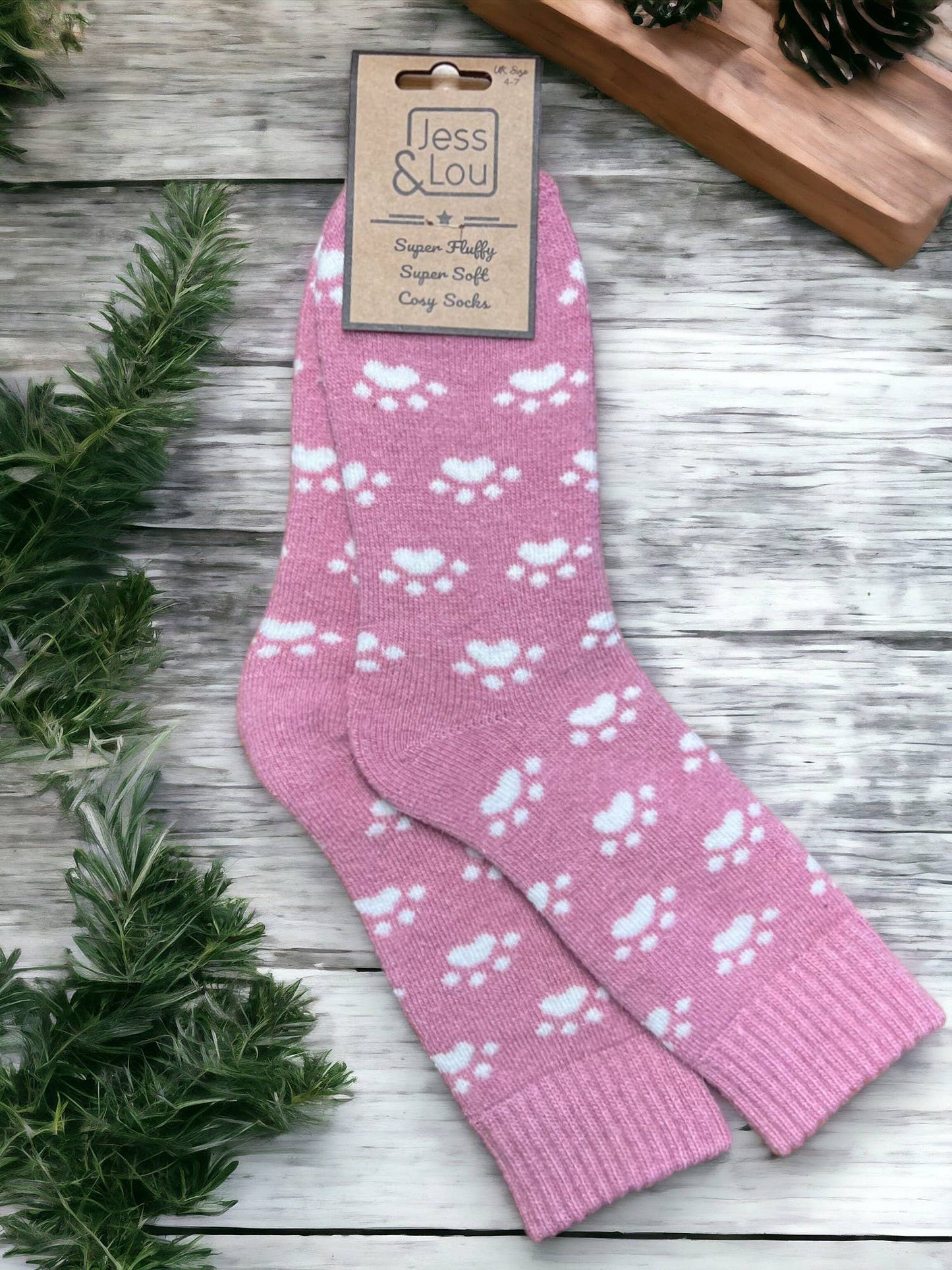 Jess & Lou - Pouncing Paw Ribbed Socks - Pink