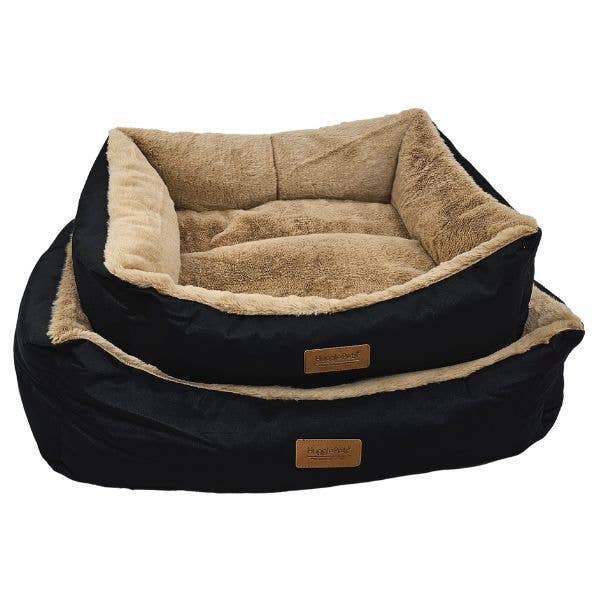 HugglePets - HugglePets Luxury Plush Dog Lounger - Black & Oatmeal - Small