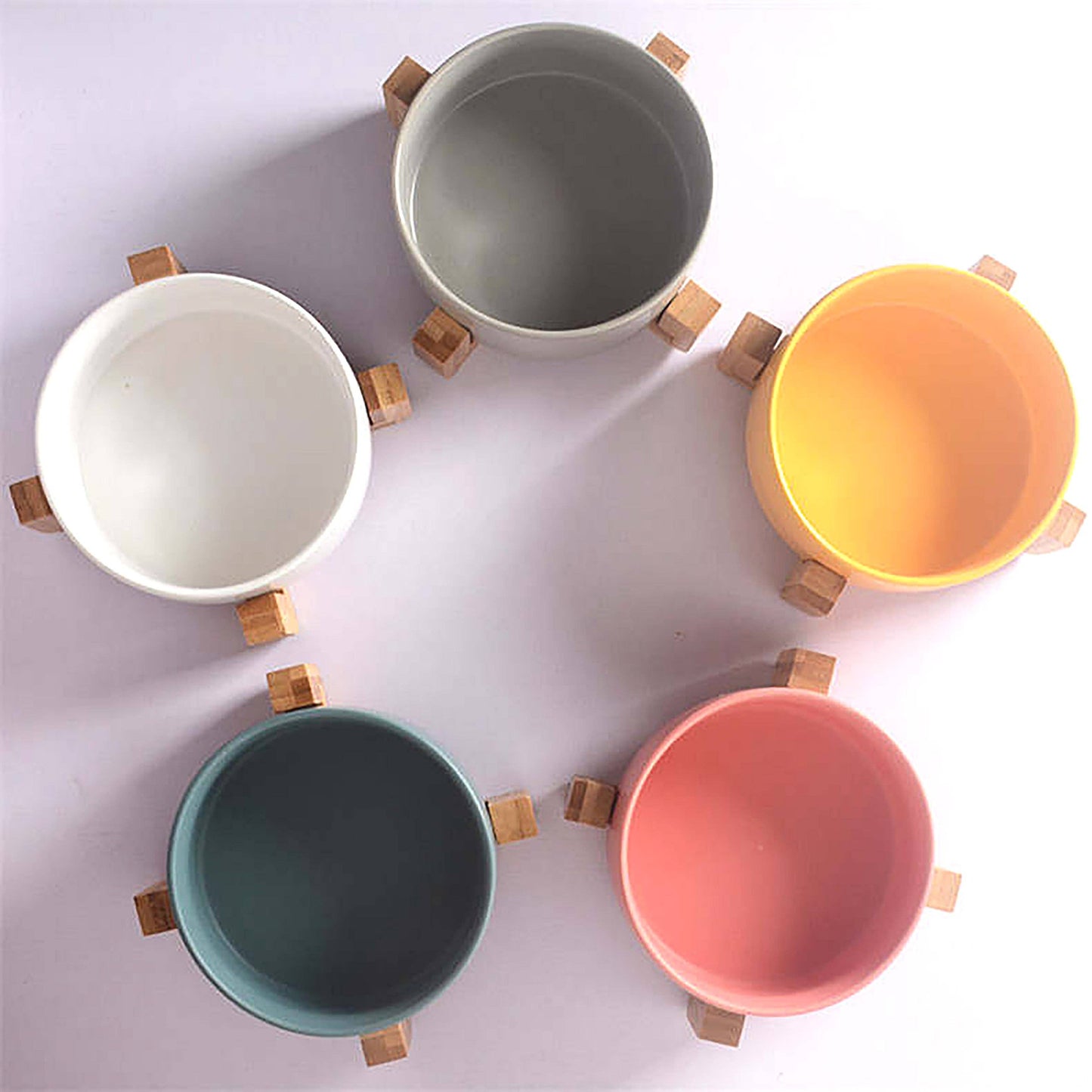 Pet Wiz - Ceramic Bowl with Bamboo Stand for Dogs & Cats - 7 Colours - Marble Effect - Grey