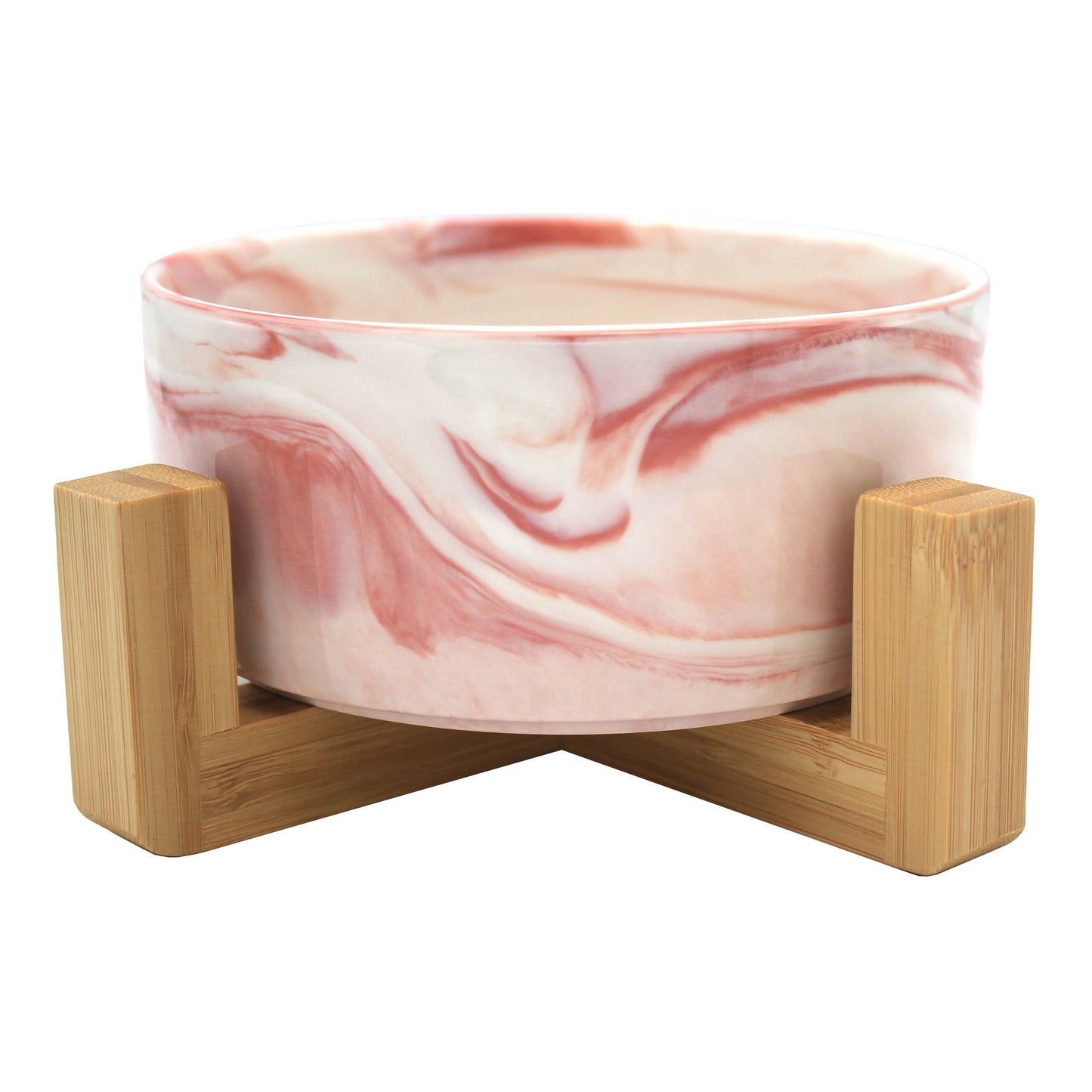Pet Wiz - Ceramic Bowl with Bamboo Stand for Dogs & Cats - 7 Colours - Marble Effect - Grey