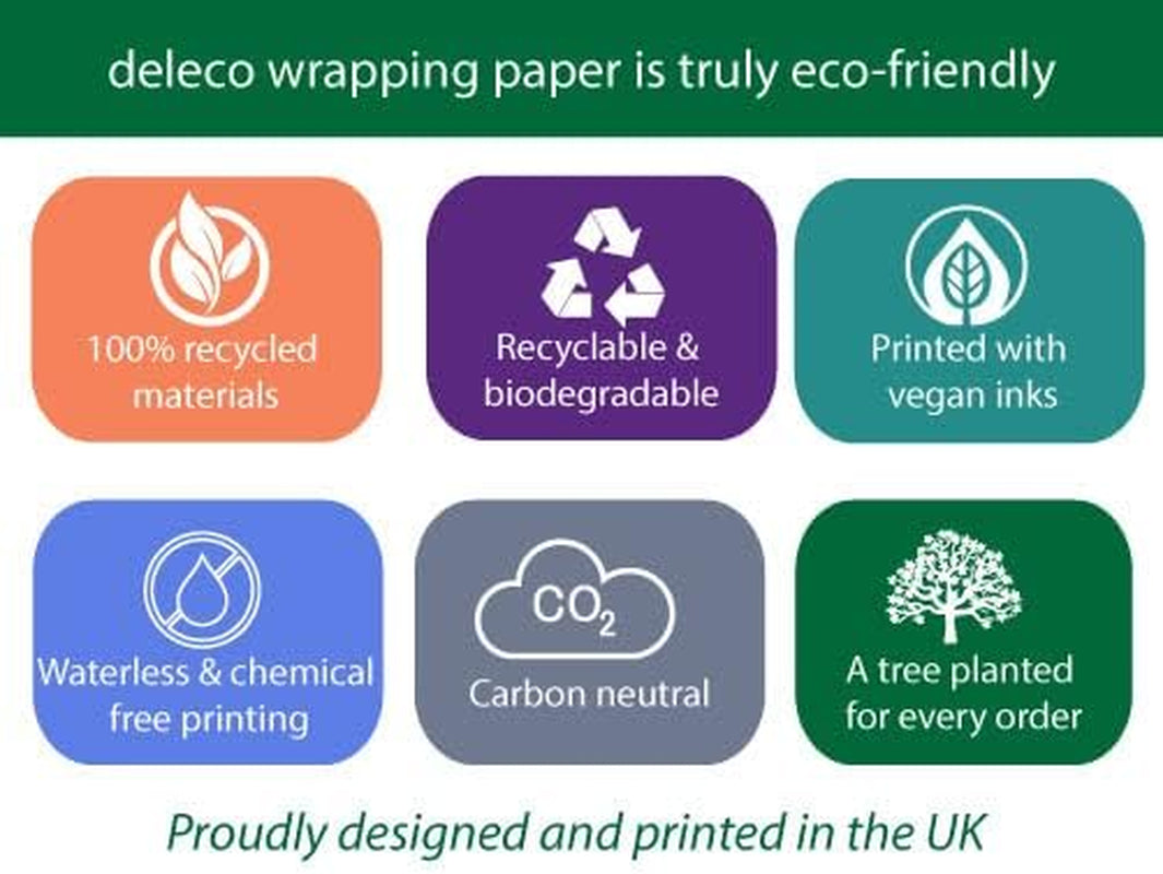 4 X Paw Print Recyclable Wrapping Paper Sheets 70Cm X 50Cm - Premium Gift Wrap for Birthday, Christmas & More - Designed and Made in the UK for Dog, Cat and All Animal Lovers - Pet Safe