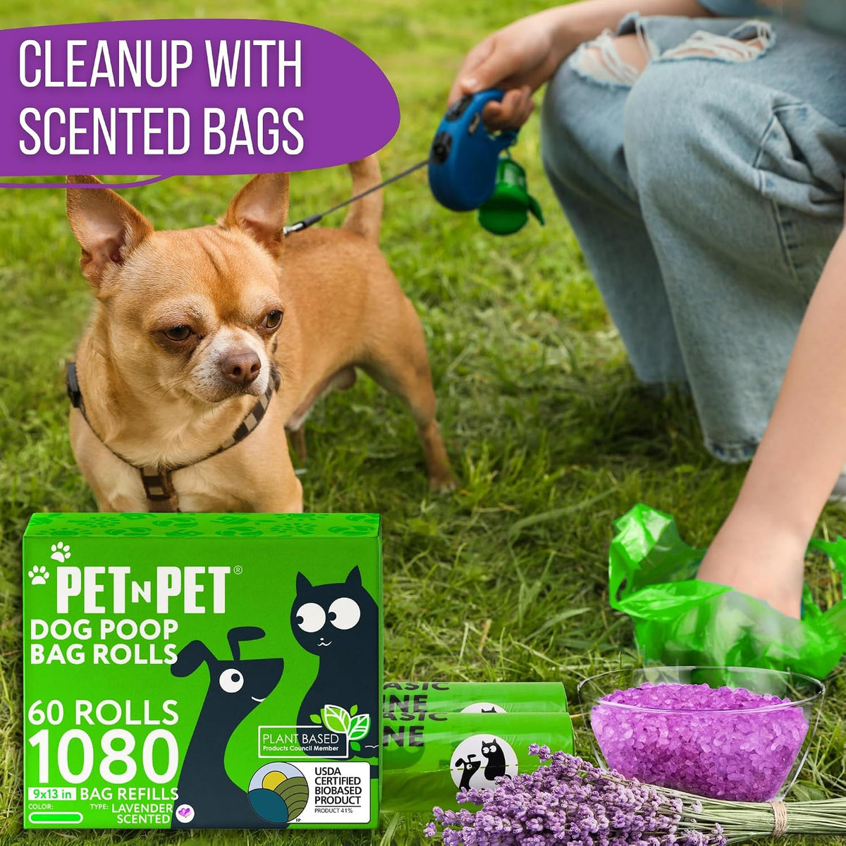 Dog Poop Bag, Leak Proof and Extra Thick, Lavender Scented