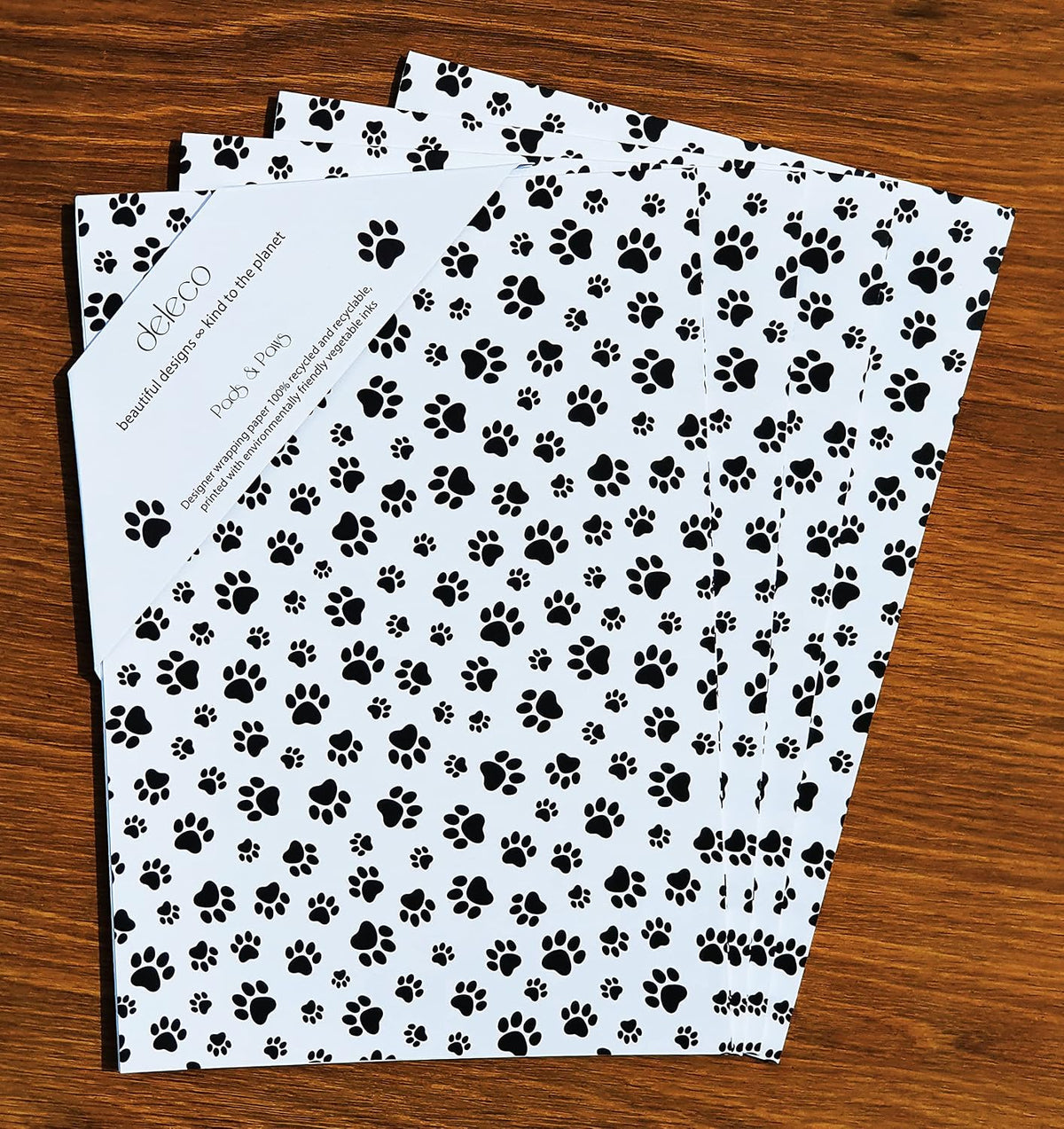 4 X Paw Print Recyclable Wrapping Paper Sheets 70Cm X 50Cm - Premium Gift Wrap for Birthday, Christmas & More - Designed and Made in the UK for Dog, Cat and All Animal Lovers - Pet Safe