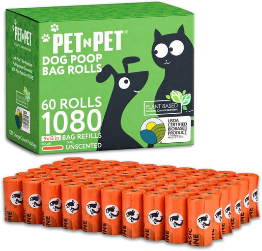 Dog Poop Bag, Leak Proof and Extra Thick, Unscented, Orange