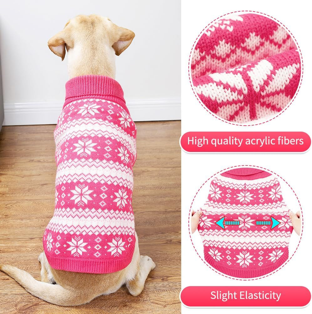 Cable Knit Dog Sweater Turtleneck, Cold Weather Pullover Classic Knitwear, Snowflake Pattern Thick Warm Winter Pet Clothes, Dog Christmas Sweater for Small Medium Large Dogs Girl, Pink ML
