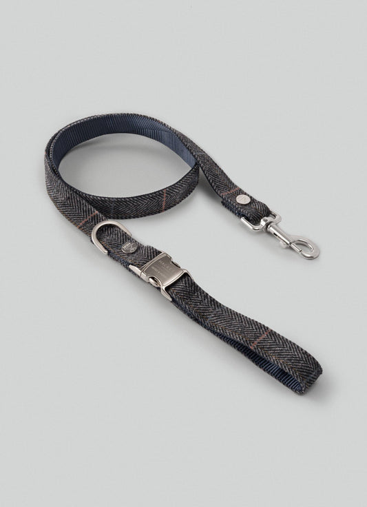 Hugo & Hudson - Hackett x Hugo Hudson Grey Checked Tweed Dog Lead - M/L