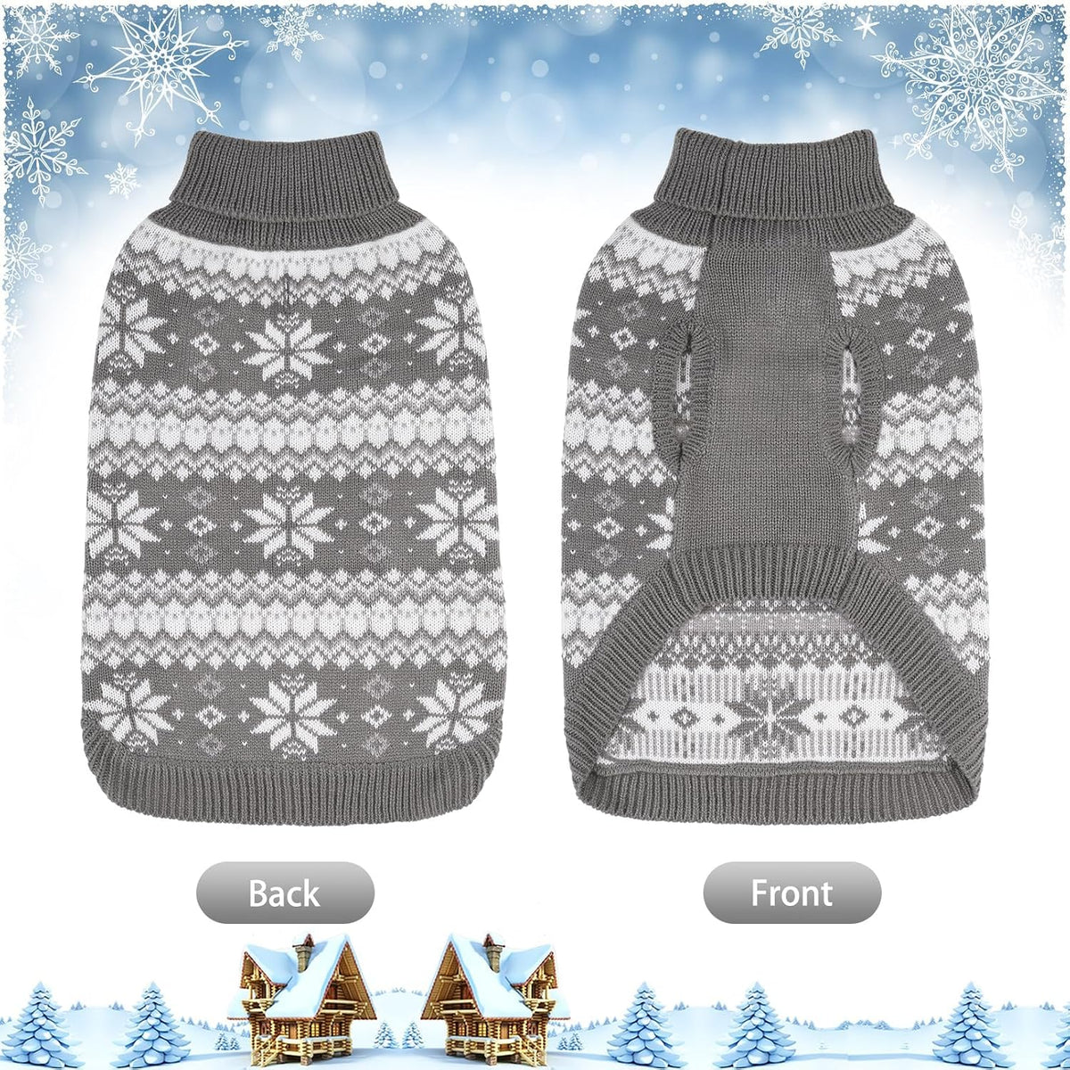 Cable Knit Dog Sweater Turtleneck, Cold Weather Pullover Classic Knitwear, Snowflake Pattern Thick Warm Winter Pet Clothes, Dog Christmas Sweater for Small Medium Large Dogs Cats, Grey L
