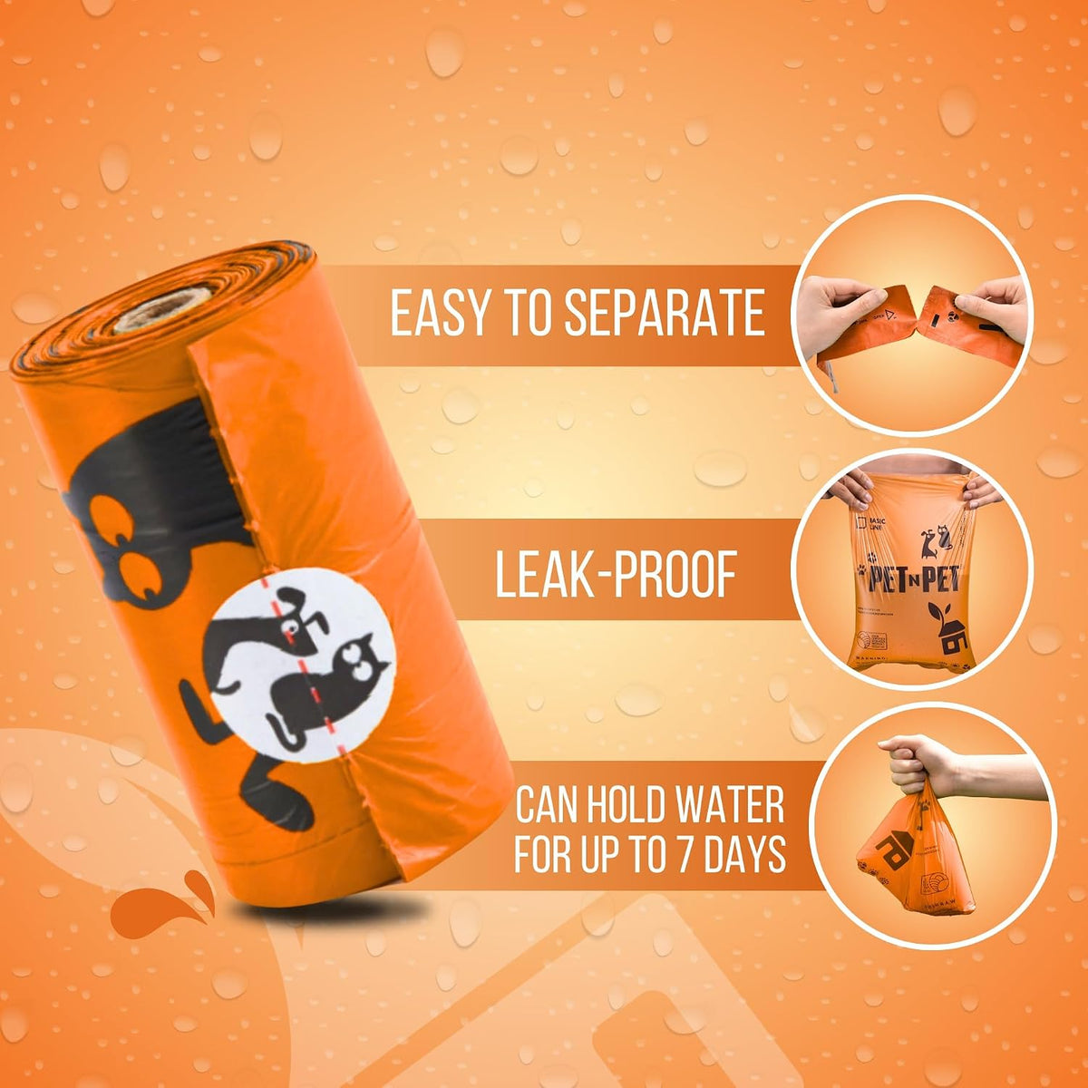 Dog Poop Bag, Leak Proof and Extra Thick, Unscented, Orange
