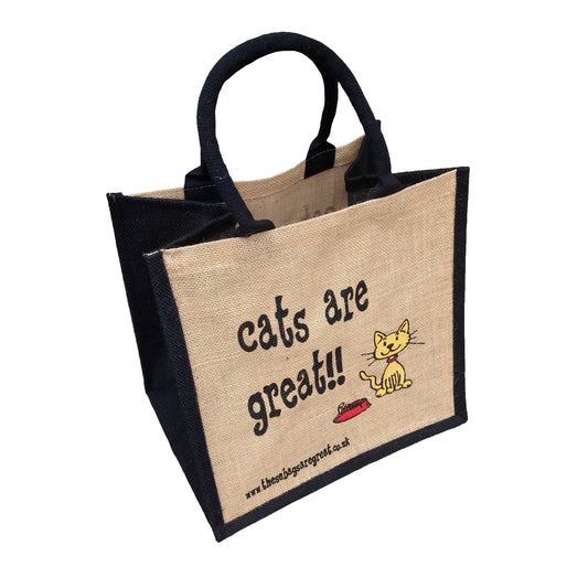 These Bags are Great - Cats are Great Bag - Jute Shopping Bag Gift Tote