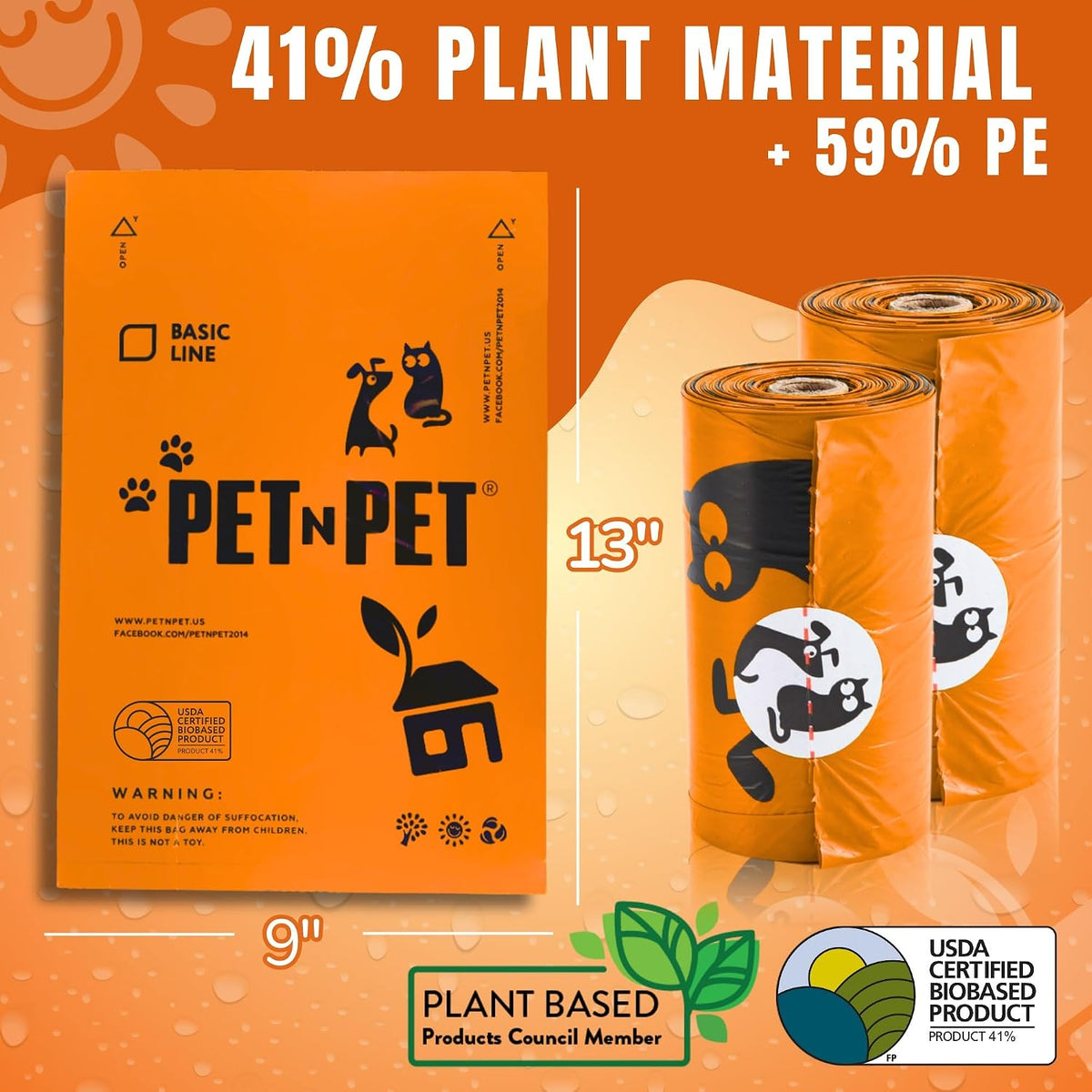 Dog Poop Bag, Leak Proof and Extra Thick, Unscented, Orange