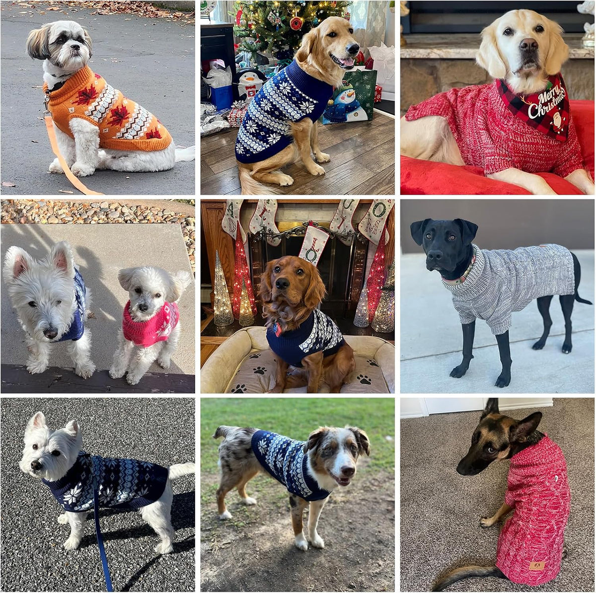 Cable Knit Dog Sweater Turtleneck, Cold Weather Pullover Classic Knitwear, Snowflake Pattern Thick Warm Winter Pet Clothes, Dog Christmas Sweater for Small Medium Large Dogs Girl, Pink ML