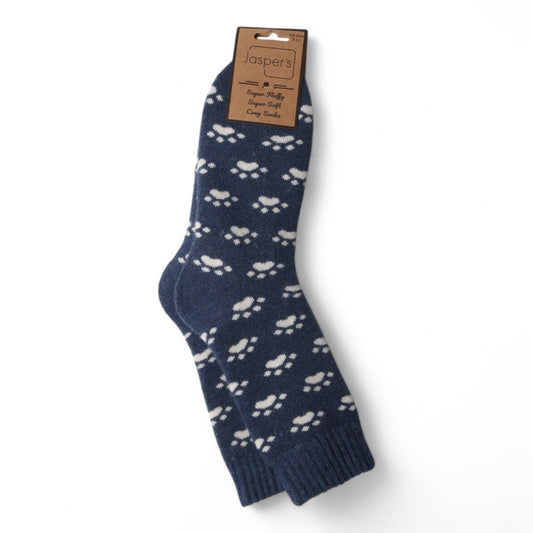 Jess & Lou - Paw Print Super Cosy Men's Socks JS900 - Navy