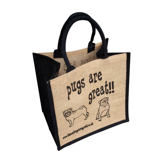 These Bags are Great - Pugs are Great Bag - Jute Shopping Bag Gift Tote Dog Breed