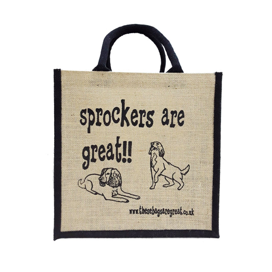 These Bags are Great - Sprockers are Great Bag - Jute Shopping Bag Gift Dog Breed