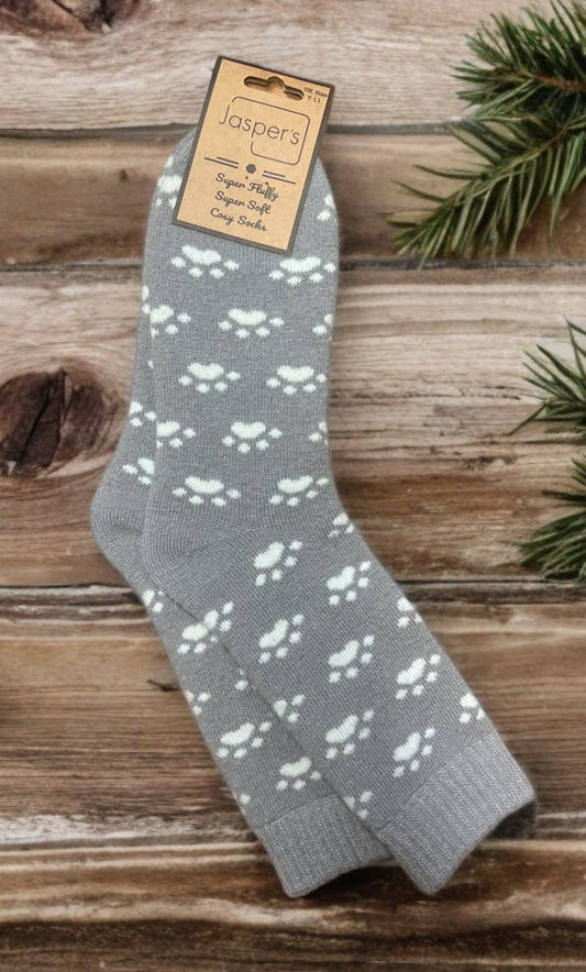 Jess & Lou - Paw Print Super Cosy Men's Socks JS900 - Grey