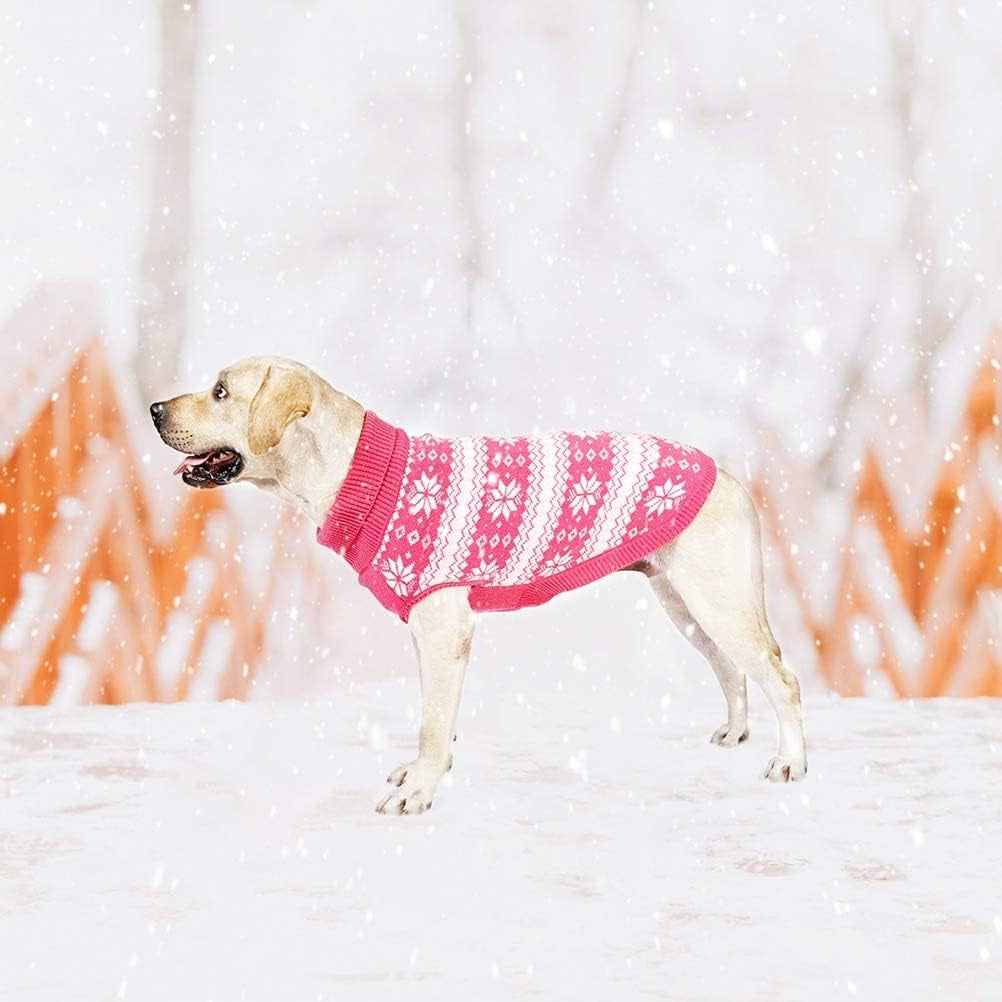Cable Knit Dog Sweater Turtleneck, Cold Weather Pullover Classic Knitwear, Snowflake Pattern Thick Warm Winter Pet Clothes, Dog Christmas Sweater for Small Medium Large Dogs Girl, Pink ML