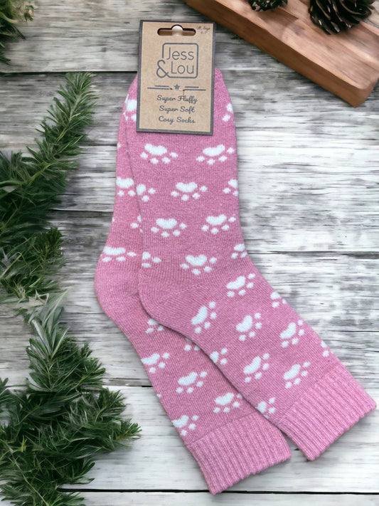 Jess & Lou - Pouncing Paw Ribbed Socks  - Pink