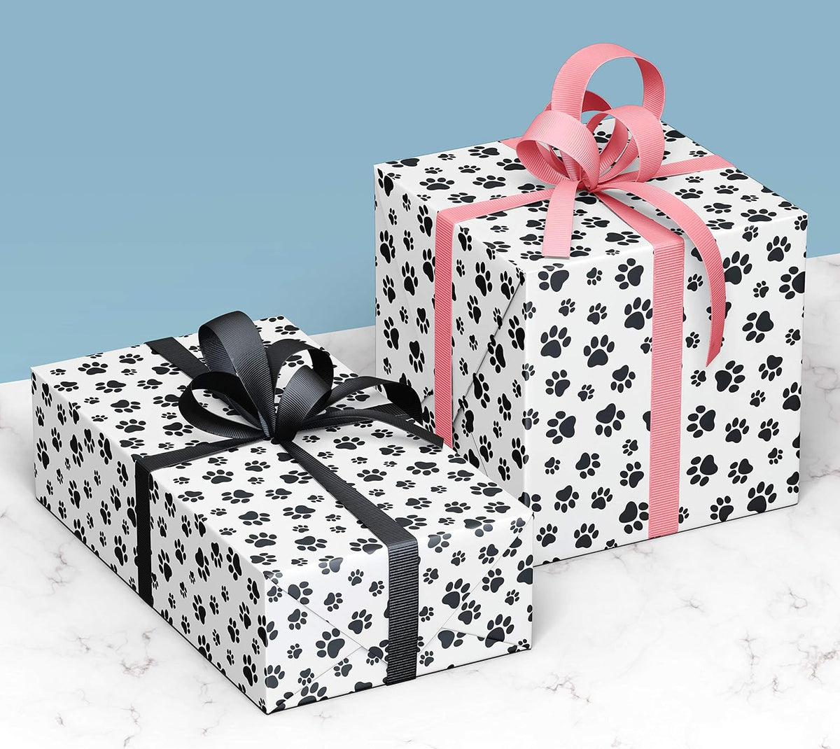4 X Paw Print Recyclable Wrapping Paper Sheets 70Cm X 50Cm - Premium Gift Wrap for Birthday, Christmas & More - Designed and Made in the UK for Dog, Cat and All Animal Lovers - Pet Safe