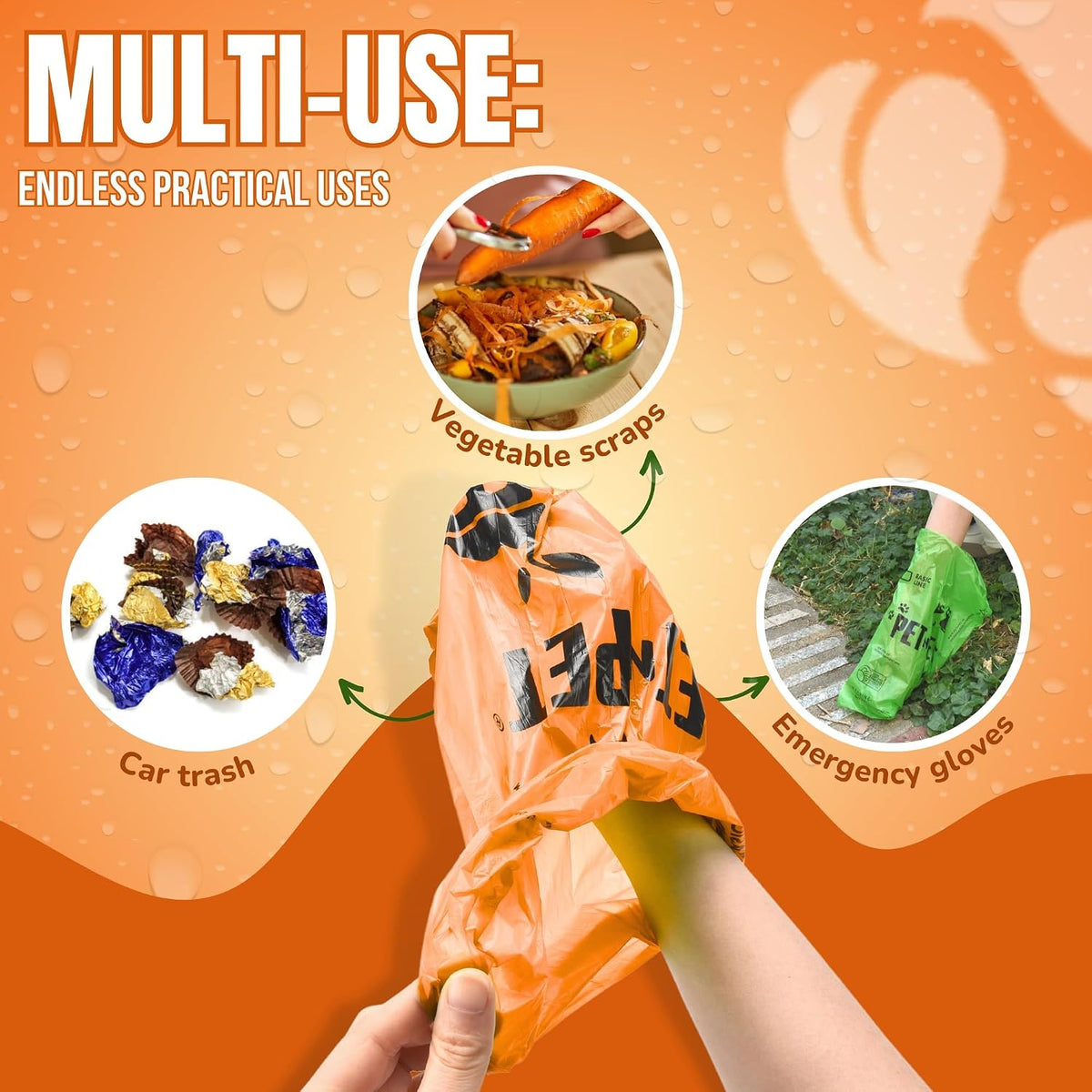 Dog Poop Bag, Leak Proof and Extra Thick, Unscented, Orange