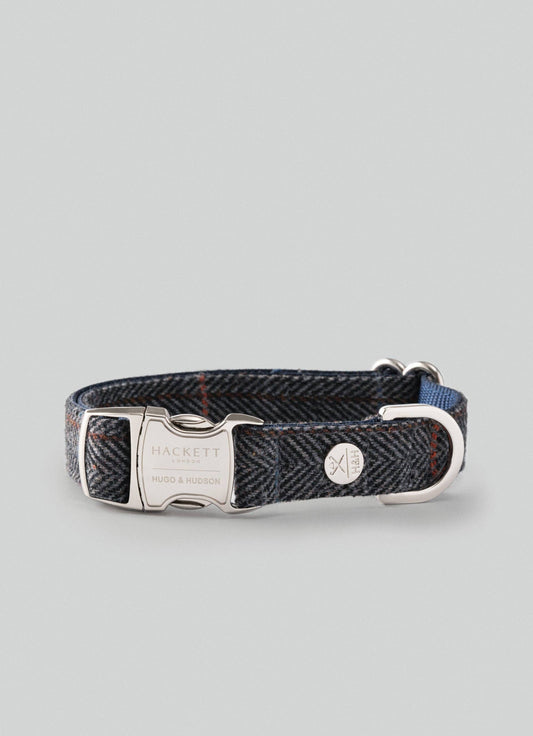 Hugo & Hudson - Hackett x Hugo Hudson Grey Checked Tweed Dog Collar - M