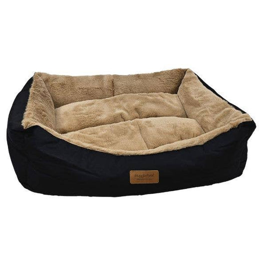 HugglePets - HugglePets Luxury Plush Dog Lounger - Black &amp; Oatmeal - Small