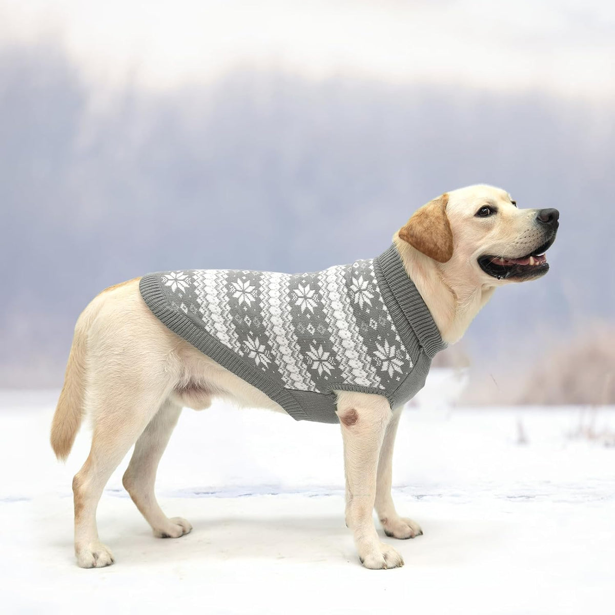 Cable Knit Dog Sweater Turtleneck, Cold Weather Pullover Classic Knitwear, Snowflake Pattern Thick Warm Winter Pet Clothes, Dog Christmas Sweater for Small Medium Large Dogs Cats, Grey L