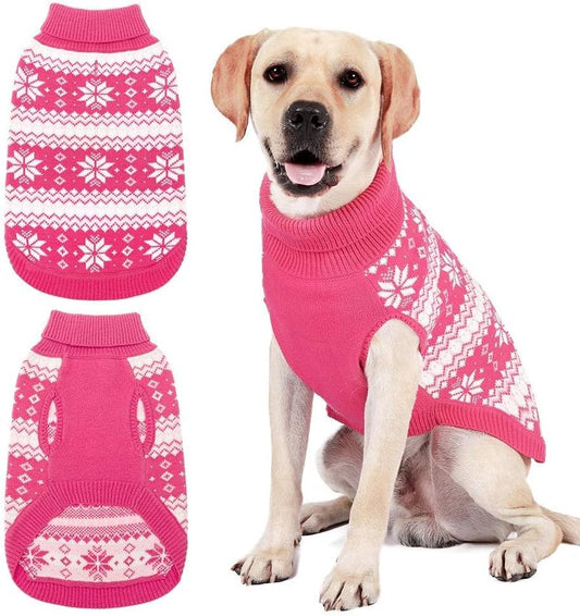 Cable Knit Dog Sweater Turtleneck, Cold Weather Pullover Classic Knitwear, Snowflake Pattern Thick Warm Winter Pet Clothes, Dog Christmas Sweater for Small Medium Large Dogs Girl, Pink ML