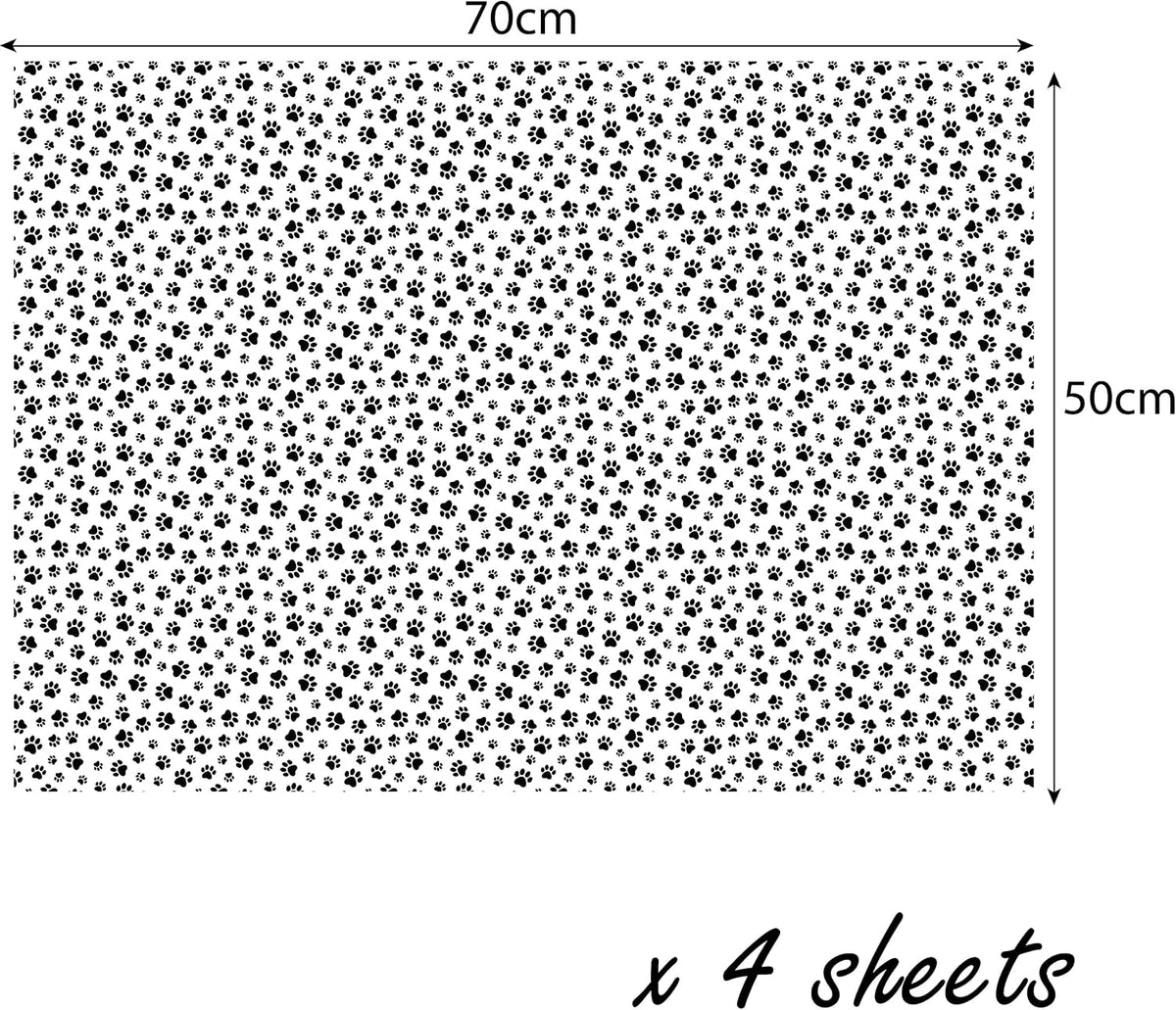 4 X Paw Print Recyclable Wrapping Paper Sheets 70Cm X 50Cm - Premium Gift Wrap for Birthday, Christmas & More - Designed and Made in the UK for Dog, Cat and All Animal Lovers - Pet Safe