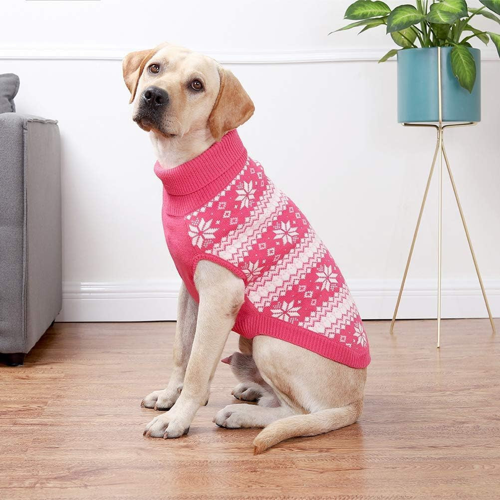 Cable Knit Dog Sweater Turtleneck, Cold Weather Pullover Classic Knitwear, Snowflake Pattern Thick Warm Winter Pet Clothes, Dog Christmas Sweater for Small Medium Large Dogs Girl, Pink ML