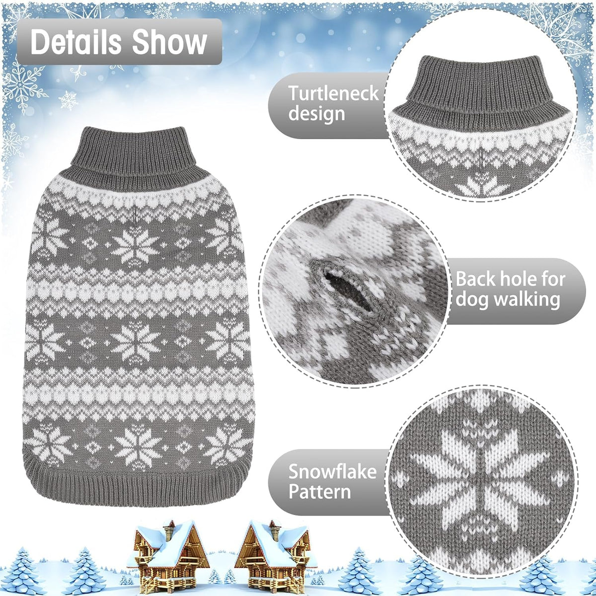 Cable Knit Dog Sweater Turtleneck, Cold Weather Pullover Classic Knitwear, Snowflake Pattern Thick Warm Winter Pet Clothes, Dog Christmas Sweater for Small Medium Large Dogs Cats, Grey L