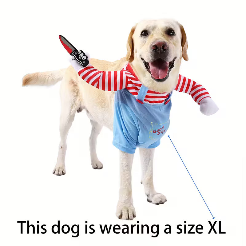 Hilarious and Cute Fun Pet Costume: Dog Outfit with Knife Accessory - Playful Halloween Transformation Dress for Dogs
